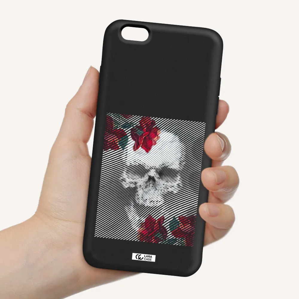 Rose And Skull Pattern Line Apple iPhone 6 s plus Silicone black Case