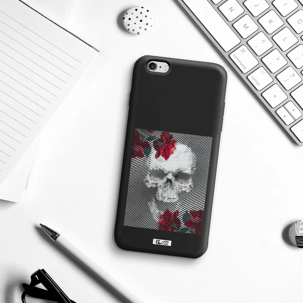 Rose And Skull Pattern Line Apple iPhone 6 s plus Silicone black Case