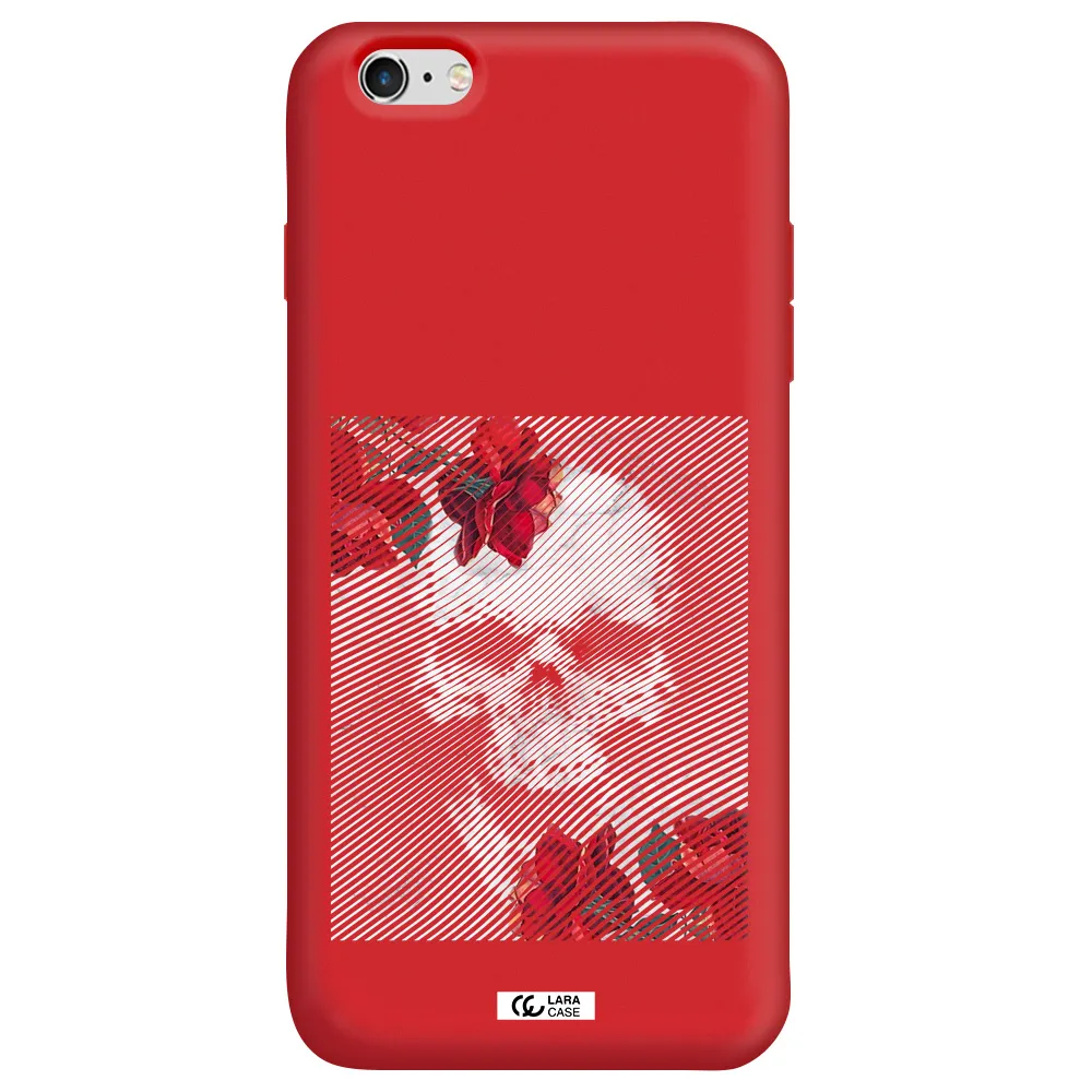 Rose And Skull Pattern Line Apple iPhone 6 s plus Silicone Imperial Red Case
