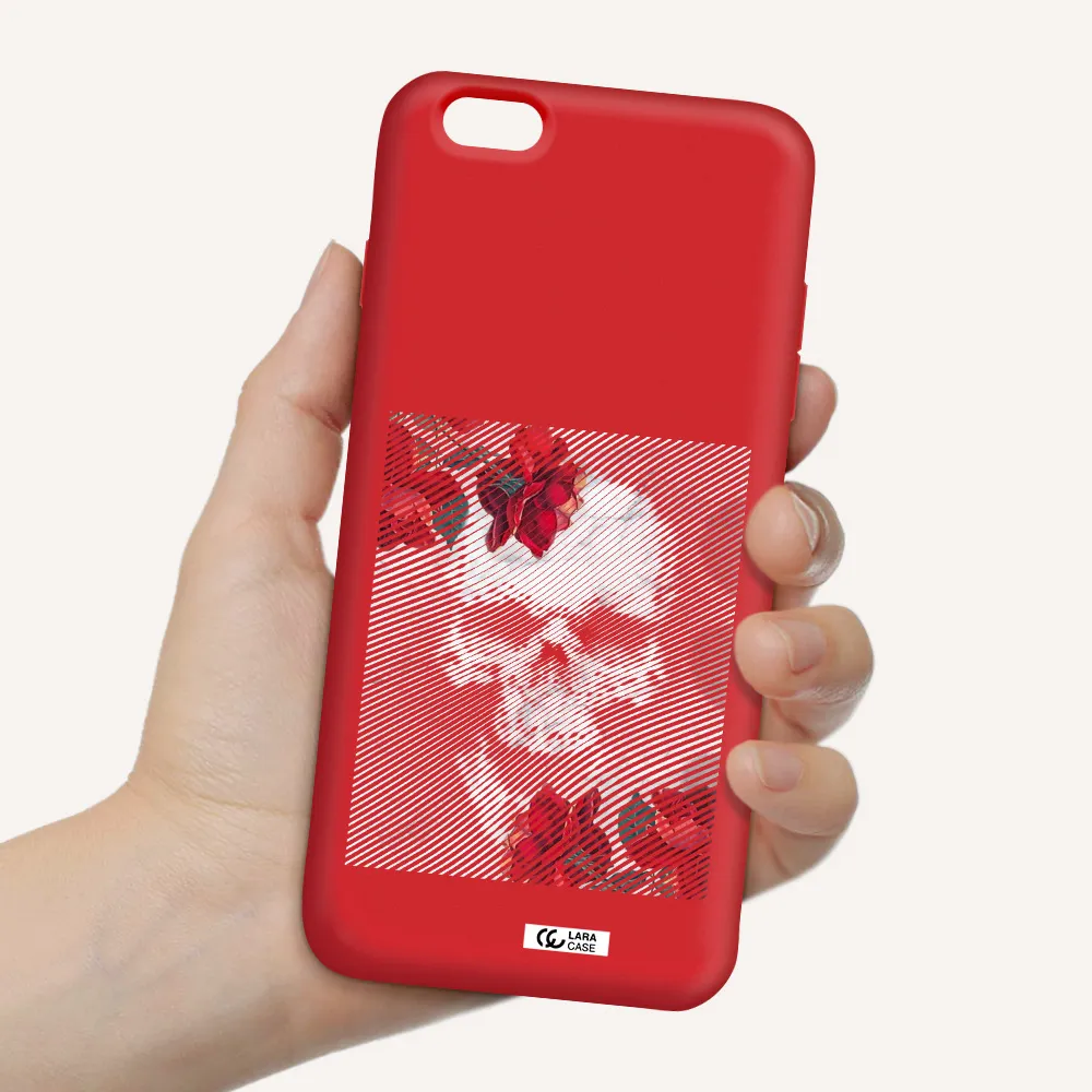 Rose And Skull Pattern Line Apple iPhone 6 s plus Silicone Imperial Red Case