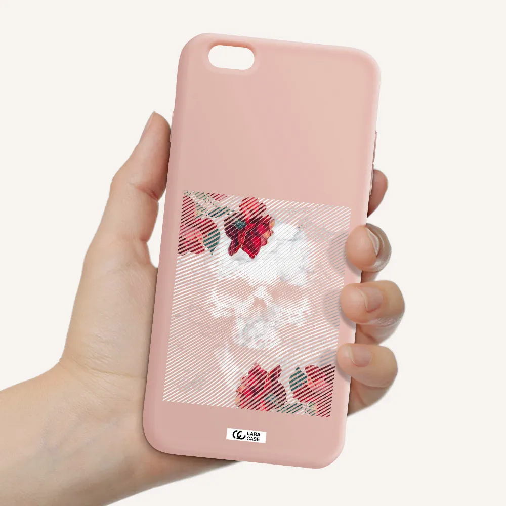 Rose And Skull Pattern Line Apple iPhone 6 s plus Silicone pastel pink Case