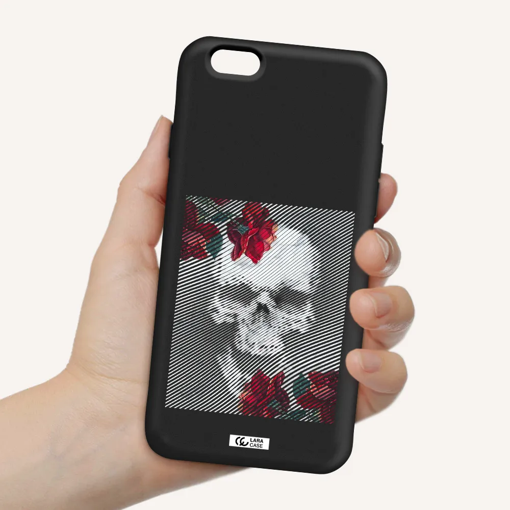 Rose And Skull Pattern Line Apple iPhone 6 Silicone black Case