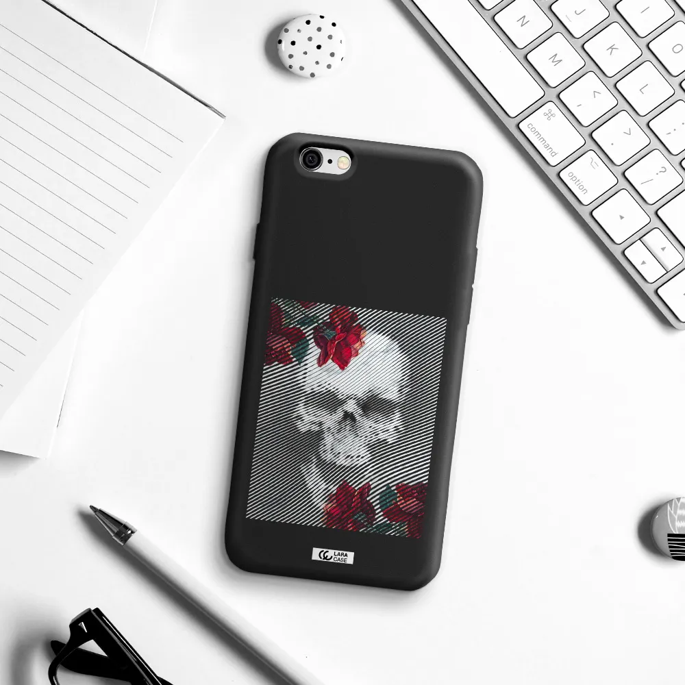 Rose And Skull Pattern Line Apple iPhone 6 Silicone black Case