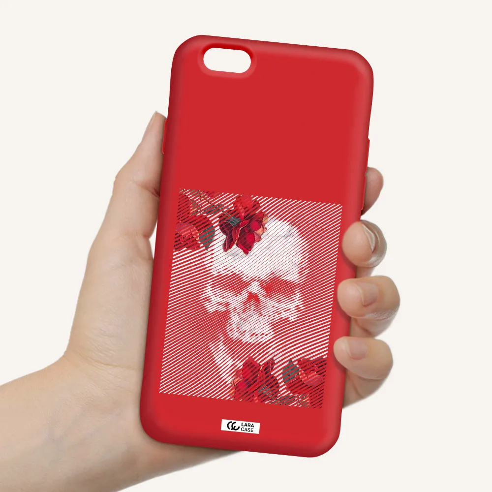 Rose And Skull Pattern Line Apple iPhone 6 Silicone Imperial Red Case