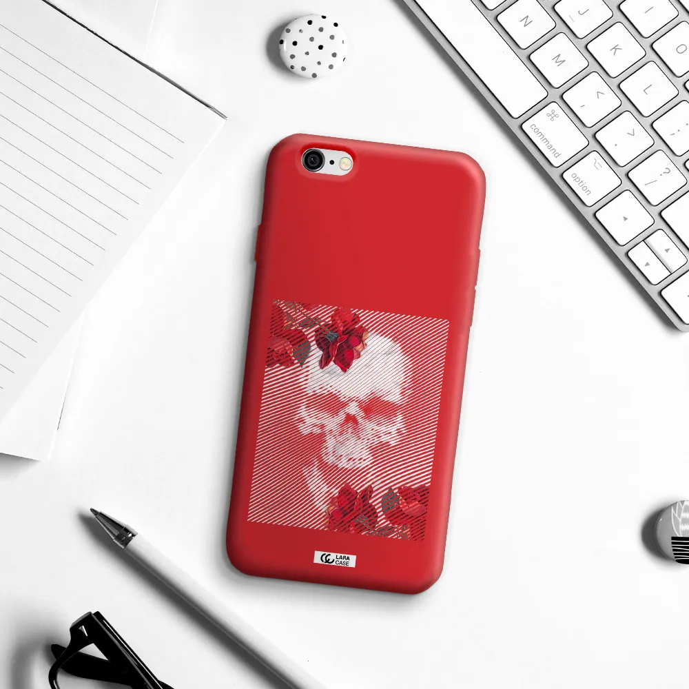 Rose And Skull Pattern Line Apple iPhone 6 Silicone Imperial Red Case
