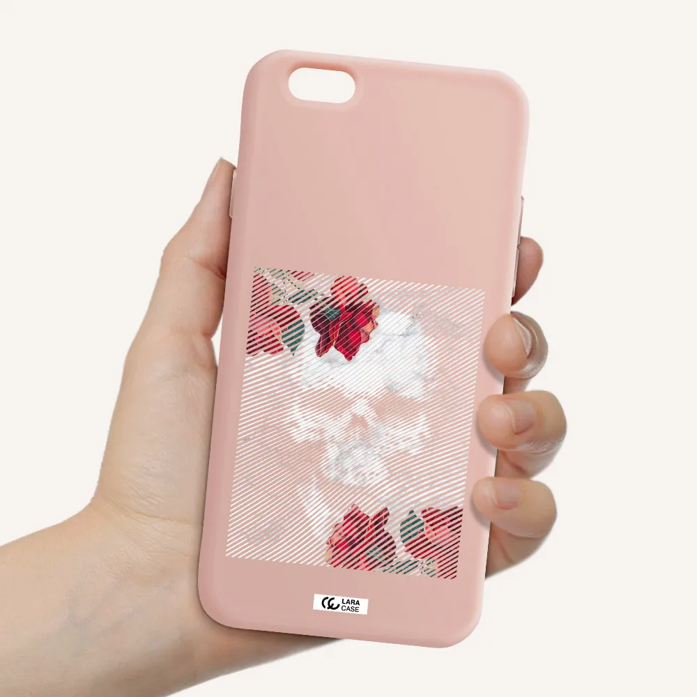 Rose And Skull Pattern Line Apple iPhone 6 Silicone pastel pink Case