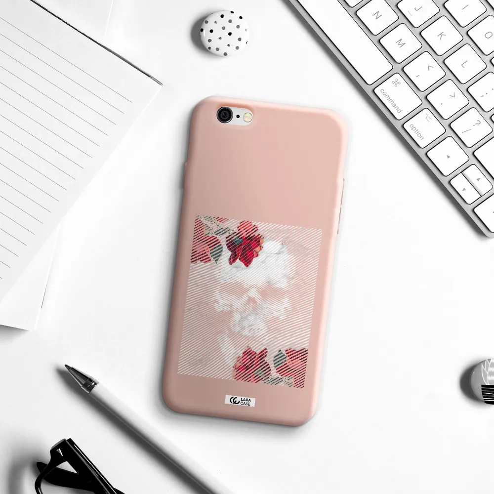 Rose And Skull Pattern Line Apple iPhone 6 Silicone pastel pink Case