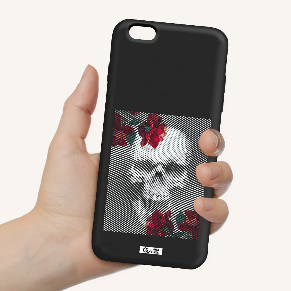 Rose And Skull Pattern Line Apple iPhone 6S Silicone black Case