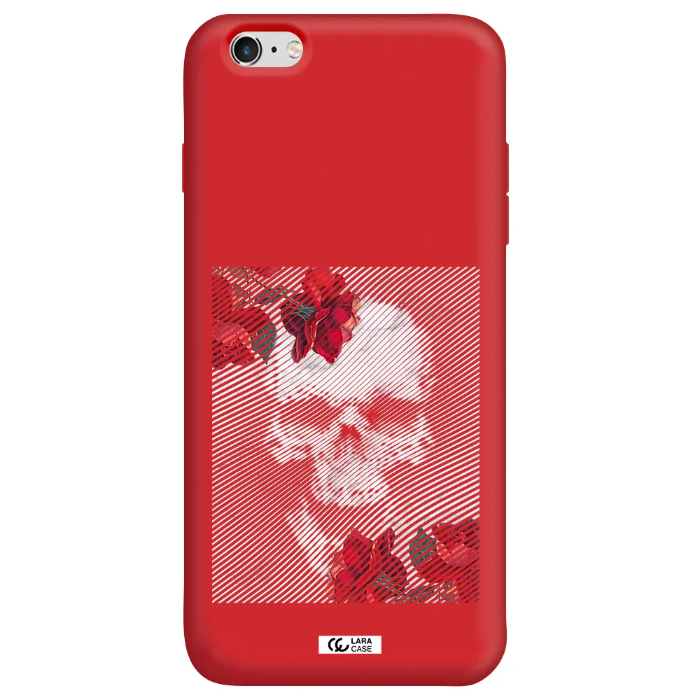 Rose And Skull Pattern Line Apple iPhone 6S Silicone Imperial Red Case