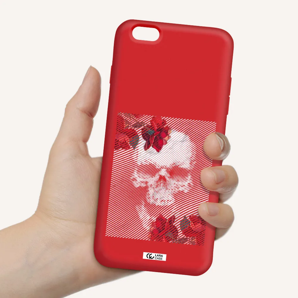 Rose And Skull Pattern Line Apple iPhone 6S Silicone Imperial Red Case