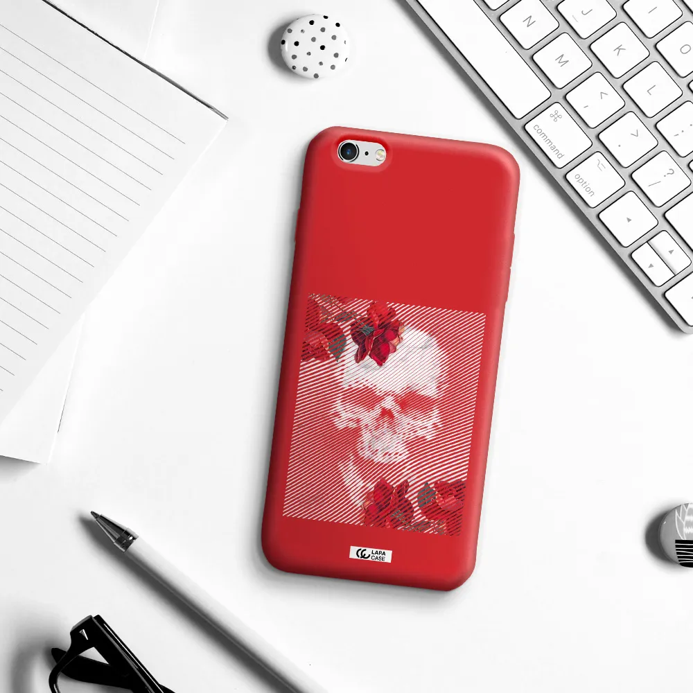 Rose And Skull Pattern Line Apple iPhone 6S Silicone Imperial Red Case
