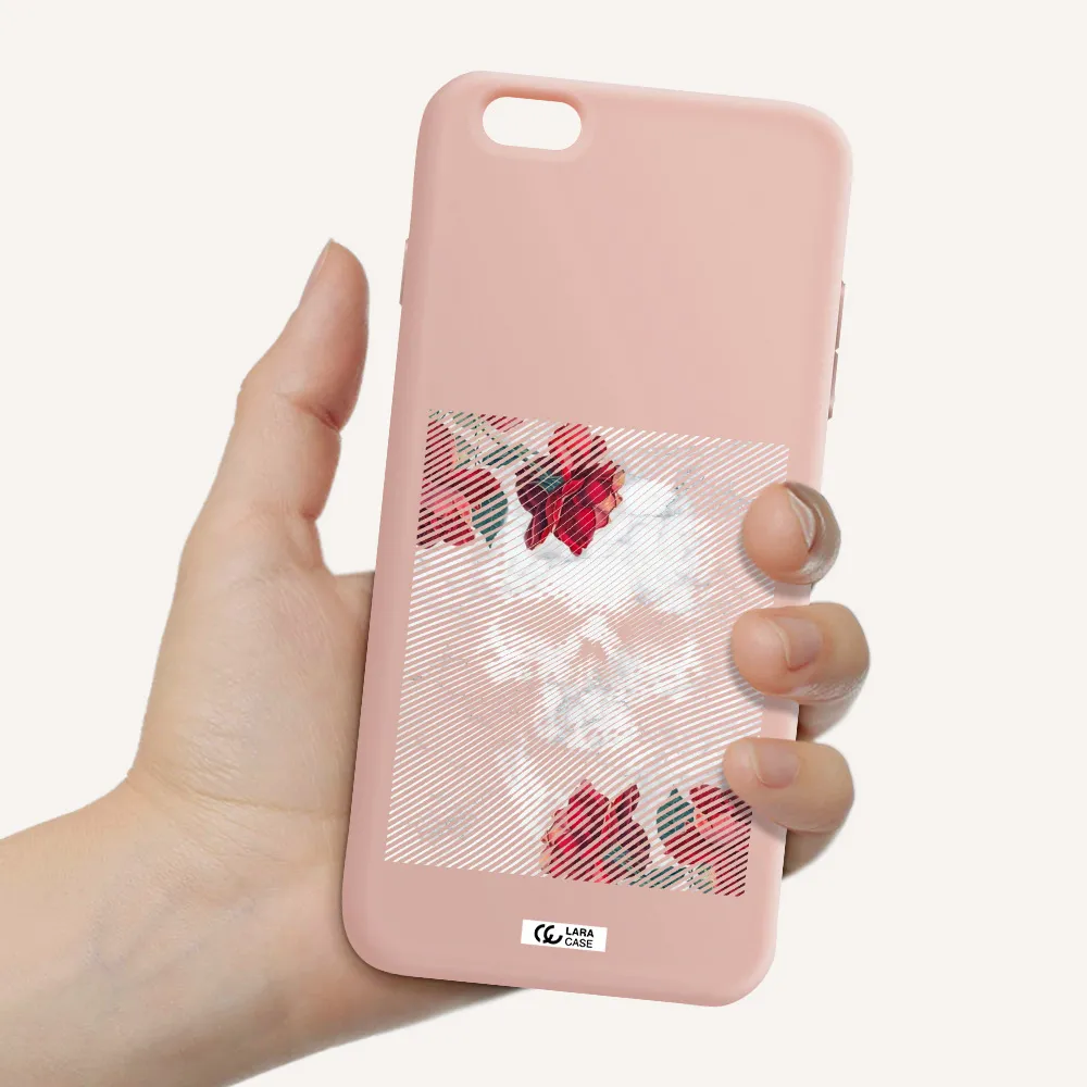 Rose And Skull Pattern Line Apple iPhone 6S Silicone pastel pink Case