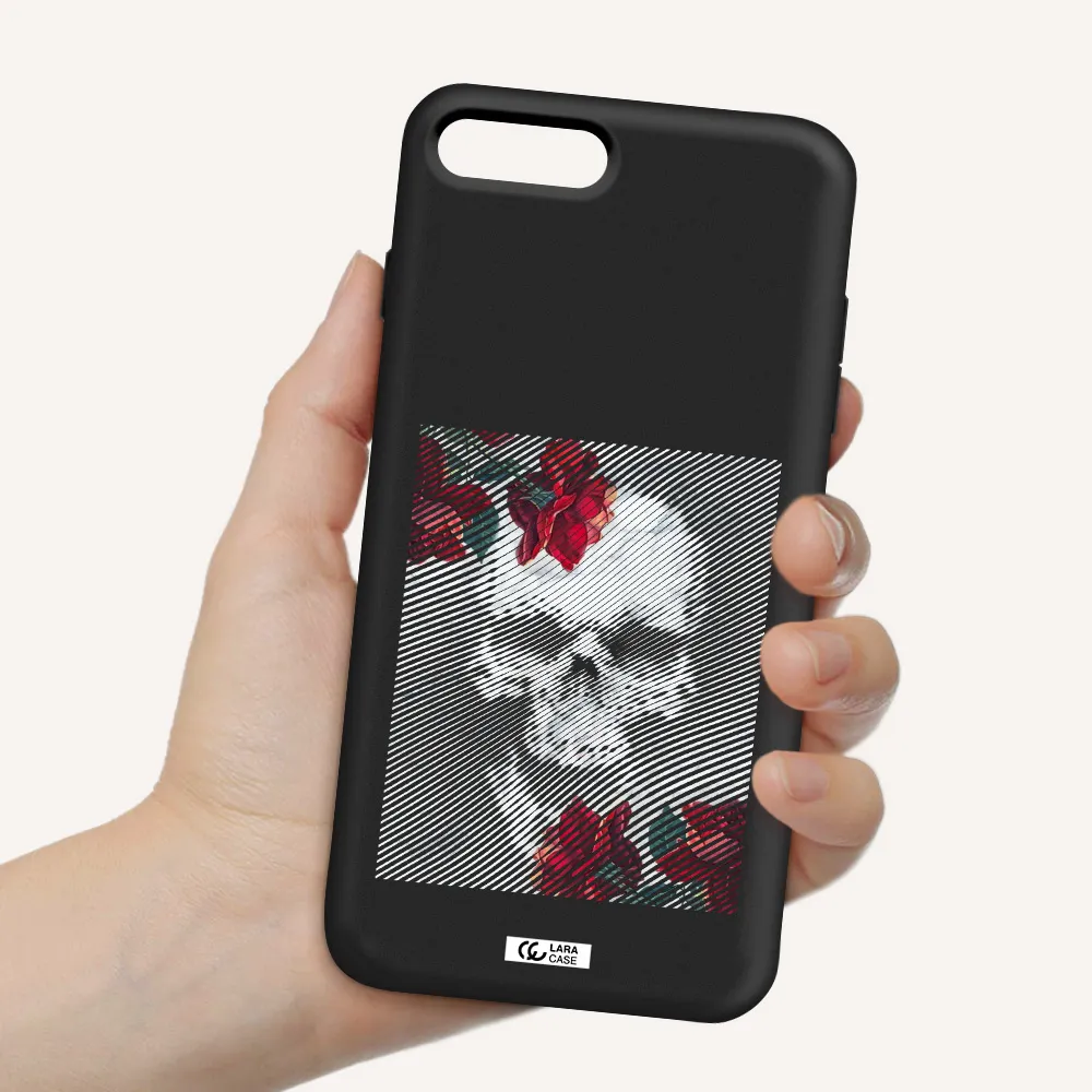 Rose And Skull Pattern Line Apple iPhone 7 plus Silicone black Case