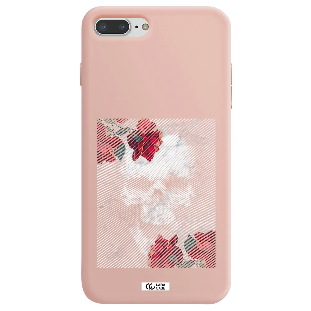 Rose And Skull Pattern Line Apple iPhone 7 plus Silicone pastel pink Case