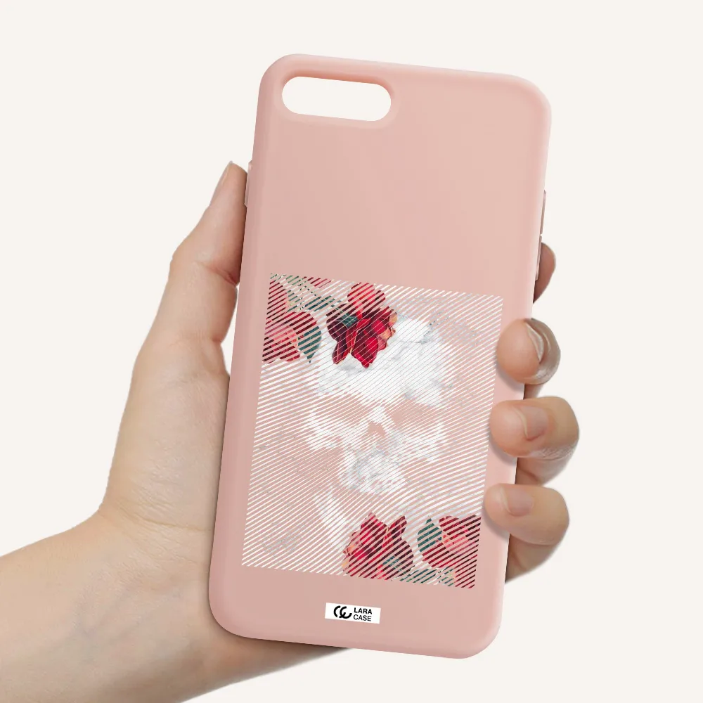 Rose And Skull Pattern Line Apple iPhone 7 plus Silicone pastel pink Case
