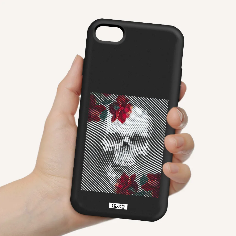 Rose And Skull Pattern Line Apple iPhone 7 Silicone black Case