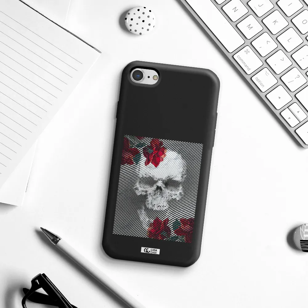 Rose And Skull Pattern Line Apple iPhone 7 Silicone black Case