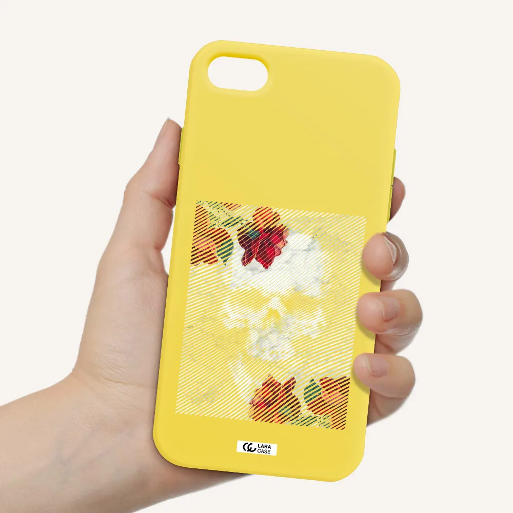 Rose And Skull Pattern Line Apple iPhone 7 Silicone canary yellow Case