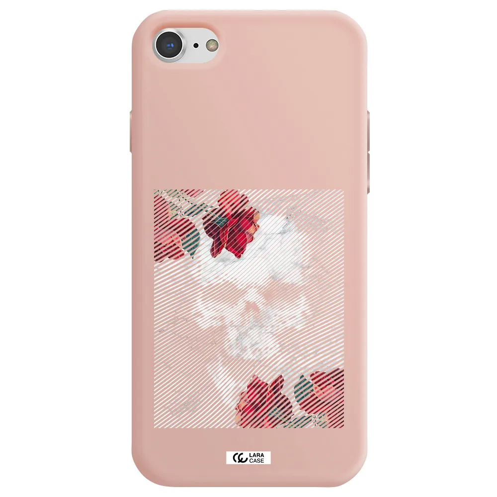 Rose And Skull Pattern Line Apple iPhone 7 Silicone pastel pink Case