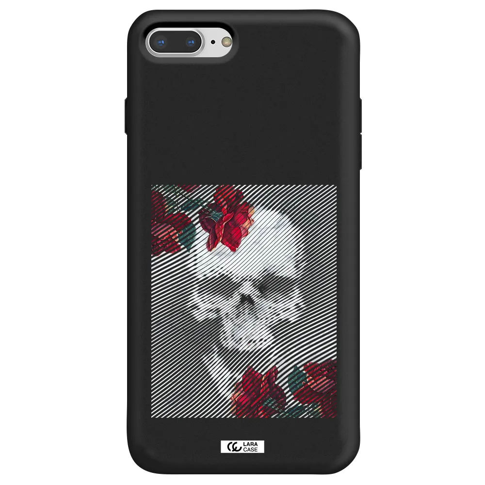 Rose And Skull Pattern Line Apple iPhone 8 plus Silicone black Case