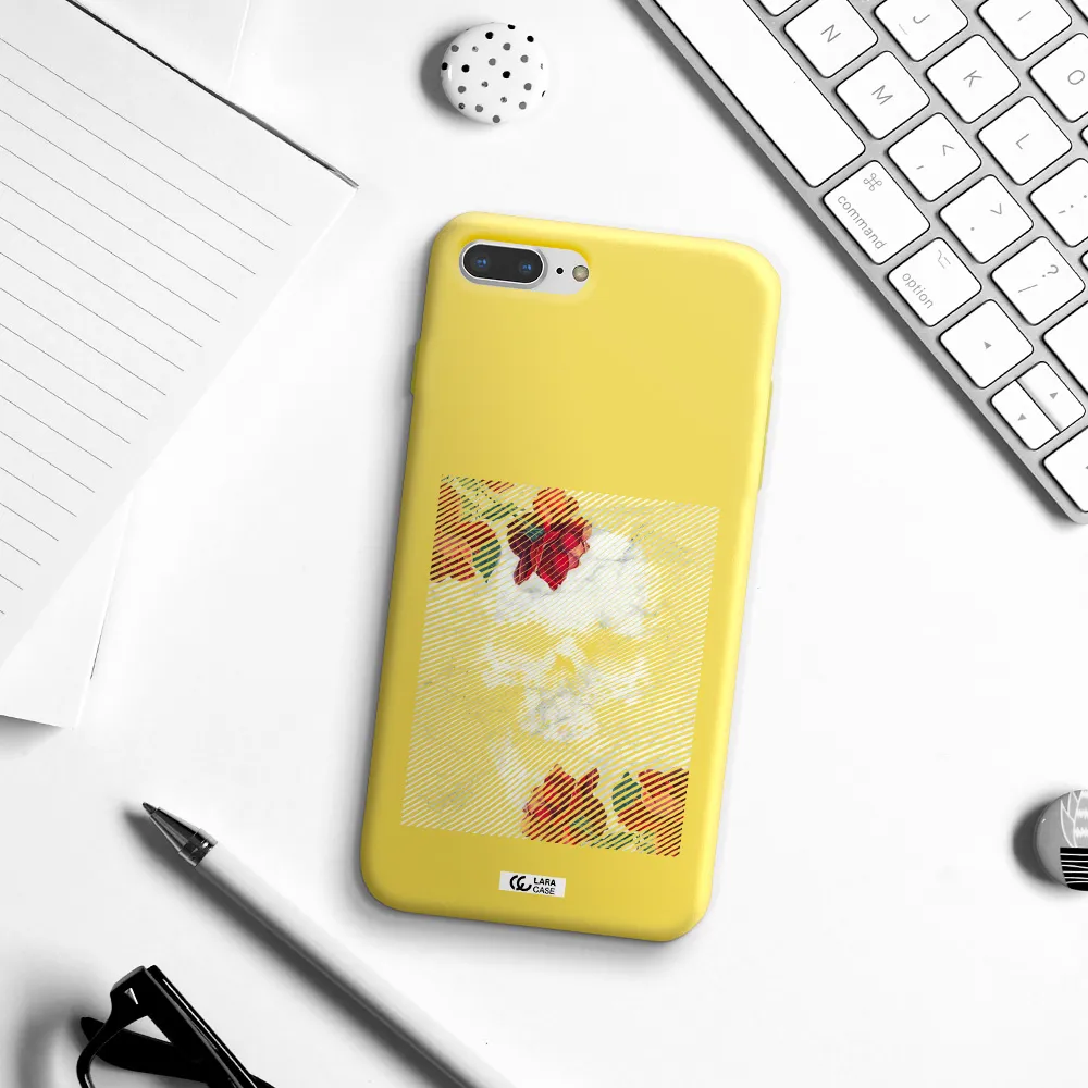 Rose And Skull Pattern Line Apple iPhone 8 plus Silicone canary yellow Case