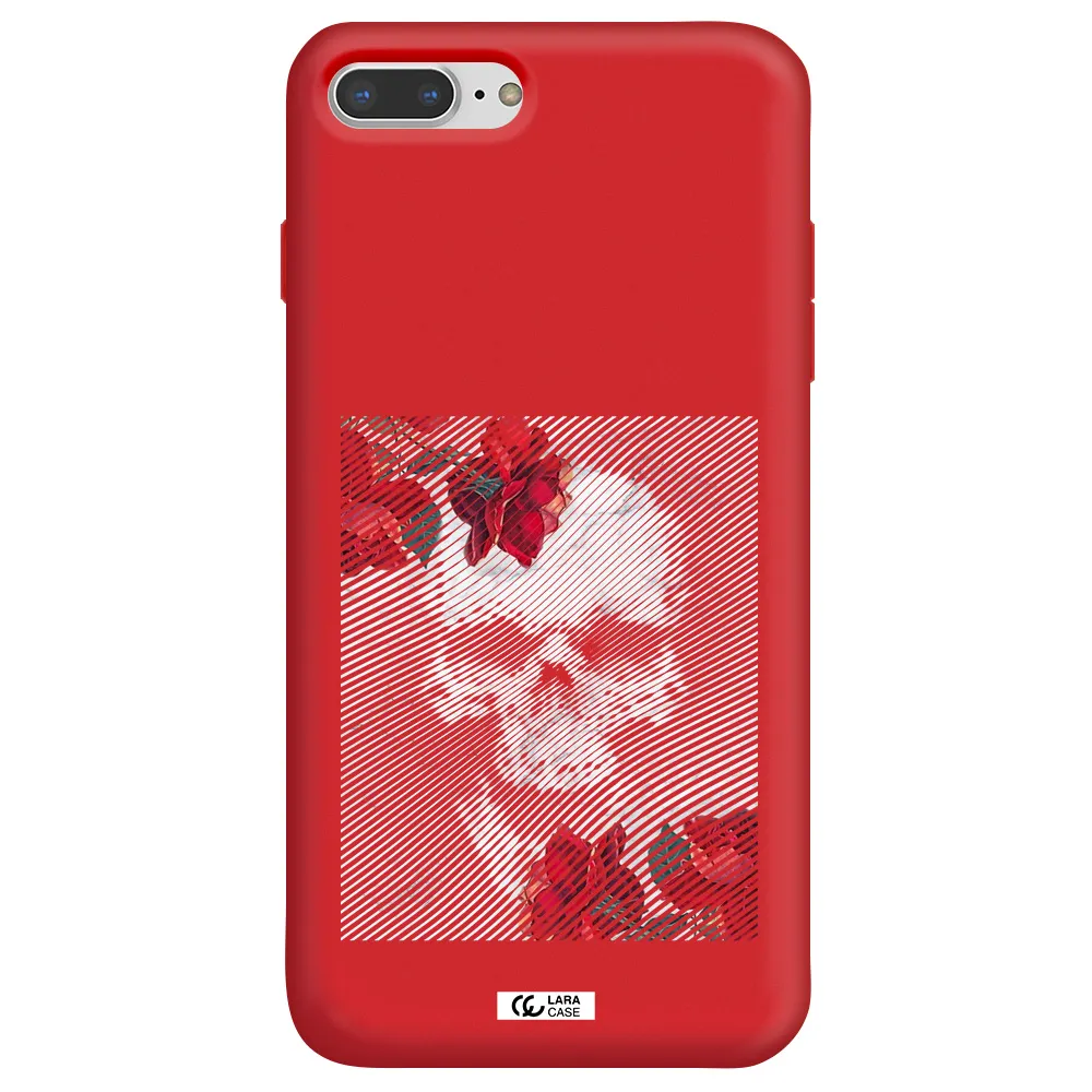 Rose And Skull Pattern Line Apple iPhone 8 plus Silicone Imperial Red Case