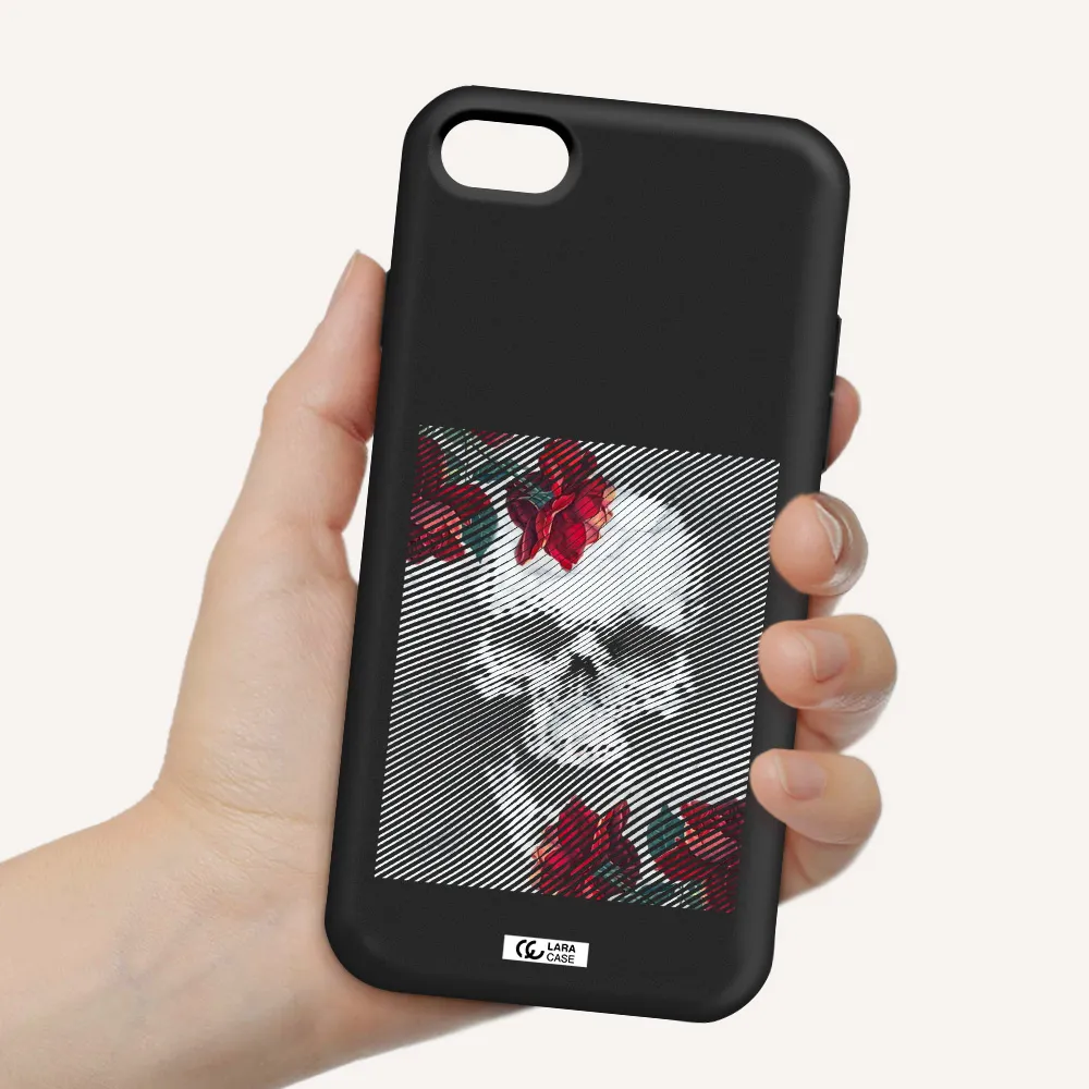Rose And Skull Pattern Line Apple iPhone 8 Silicone black Case