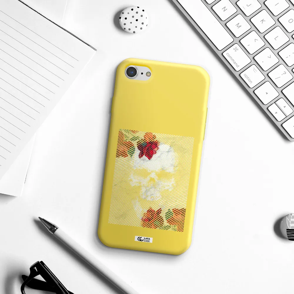 Rose And Skull Pattern Line Apple iPhone 8 Silicone canary yellow Case