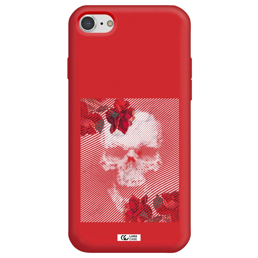 Rose And Skull Pattern Line Apple iPhone 8 Silicone Imperial Red Case