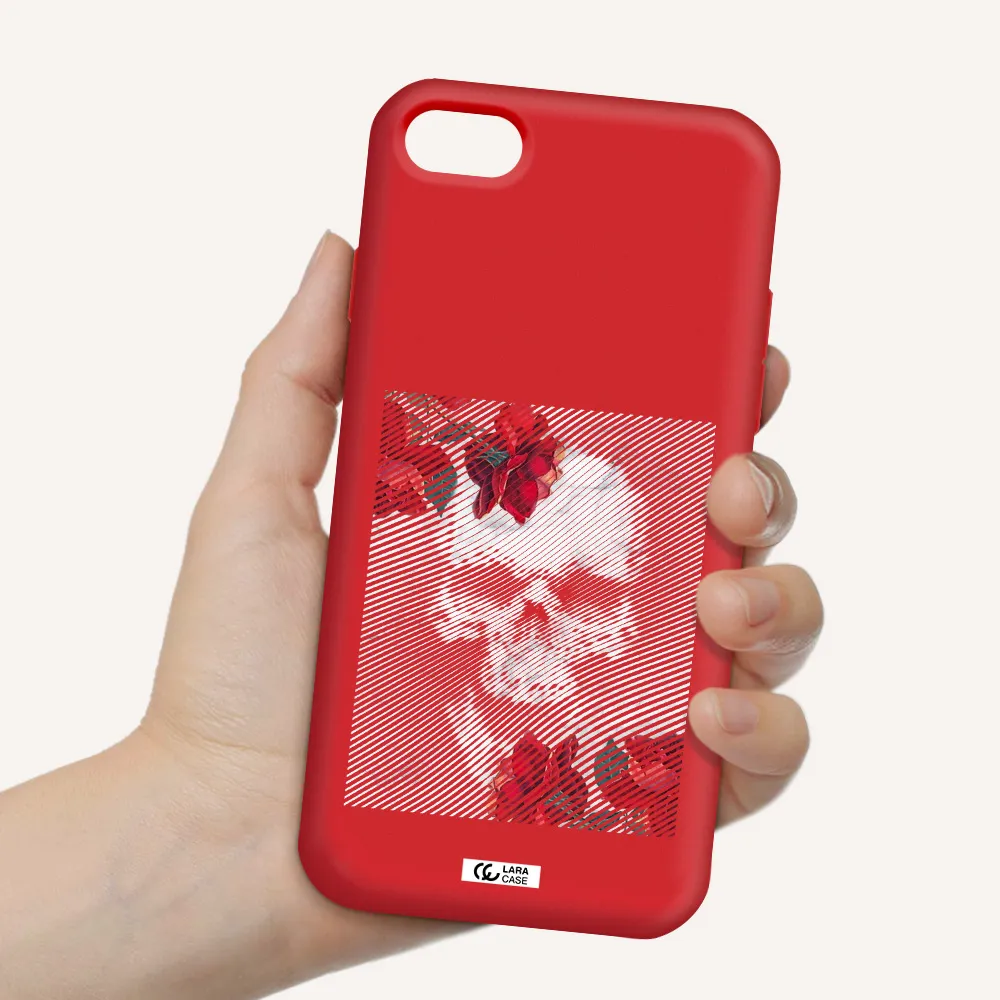 Rose And Skull Pattern Line Apple iPhone 8 Silicone Imperial Red Case