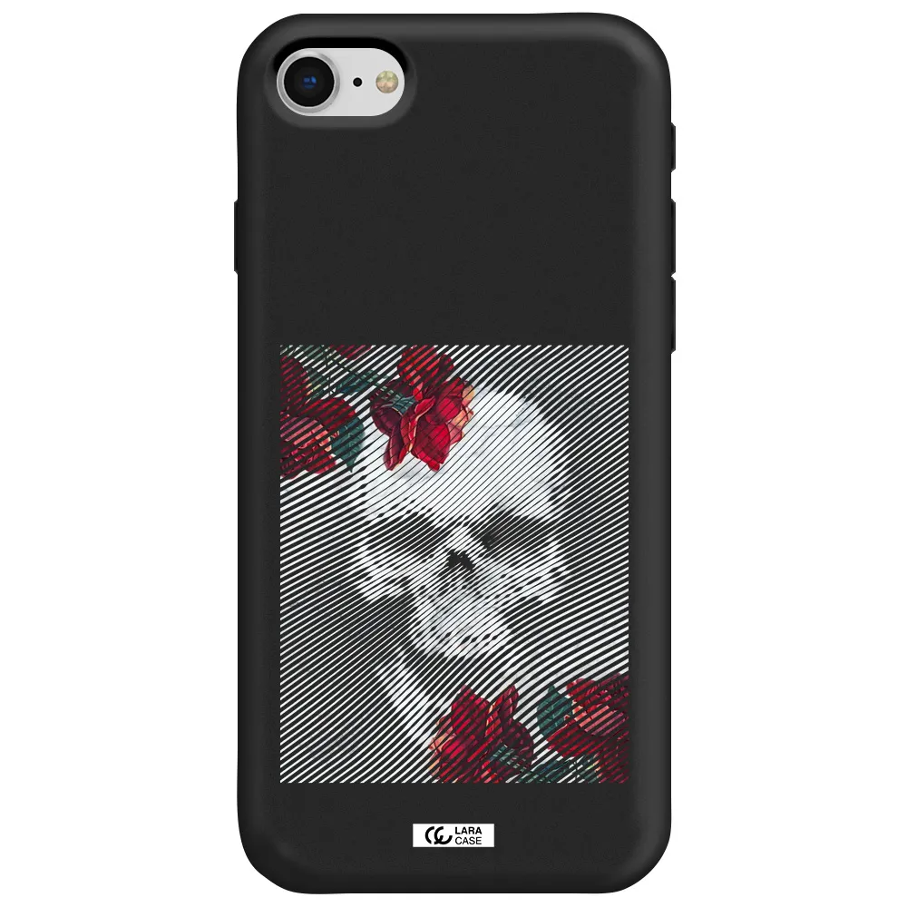 Rose And Skull Pattern Line Apple iPhone se 2020 Silicone black Case