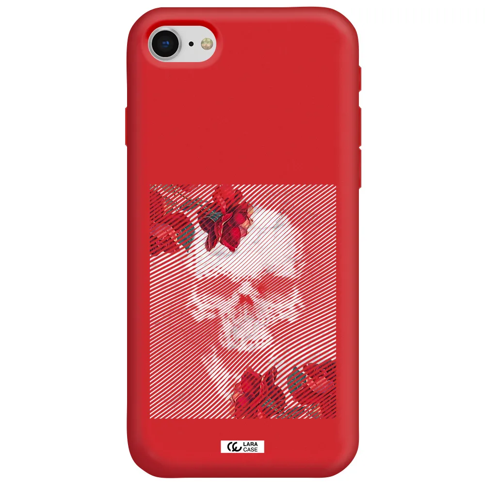 Rose And Skull Pattern Line Apple iPhone se 2020 Silicone Imperial Red Case