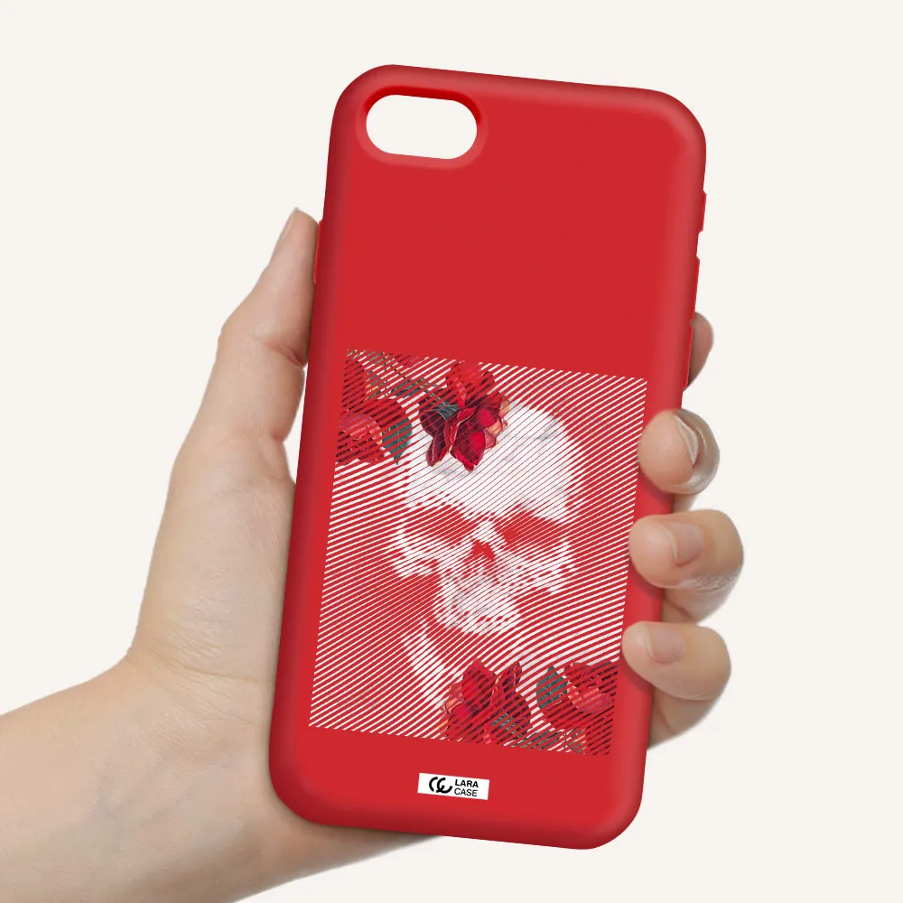 Rose And Skull Pattern Line Apple iPhone se 2020 Silicone Imperial Red Case