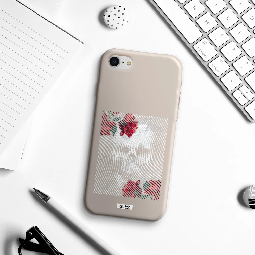 Rose And Skull Pattern Line Apple iPhone se 2020 Silicone Stone Case