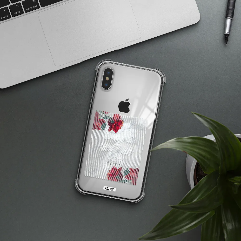 Rose And Skull Pattern Line Apple iPhone X Clear PC Case