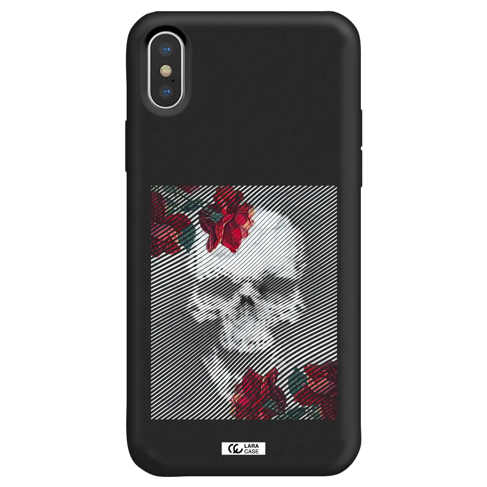 Rose And Skull Pattern Line Apple iPhone X Silicone black Case