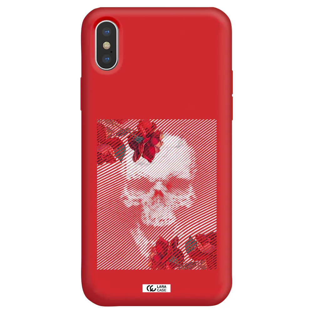 Rose And Skull Pattern Line Apple iPhone X Silicone Imperial Red Case