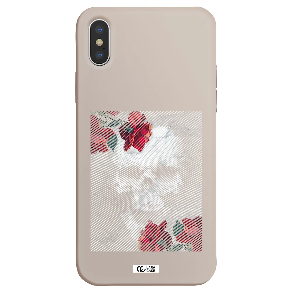 Rose And Skull Pattern Line Apple iPhone X Silicone Stone Case