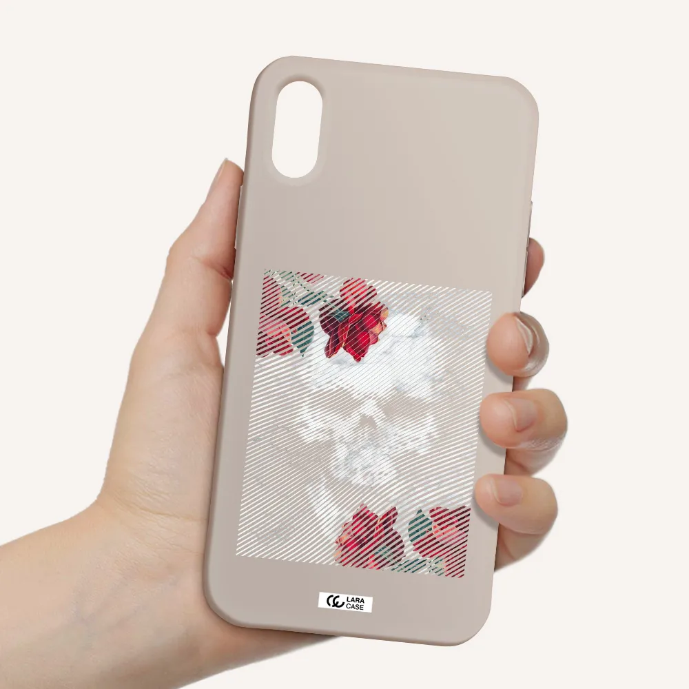 Rose And Skull Pattern Line Apple iPhone X Silicone Stone Case