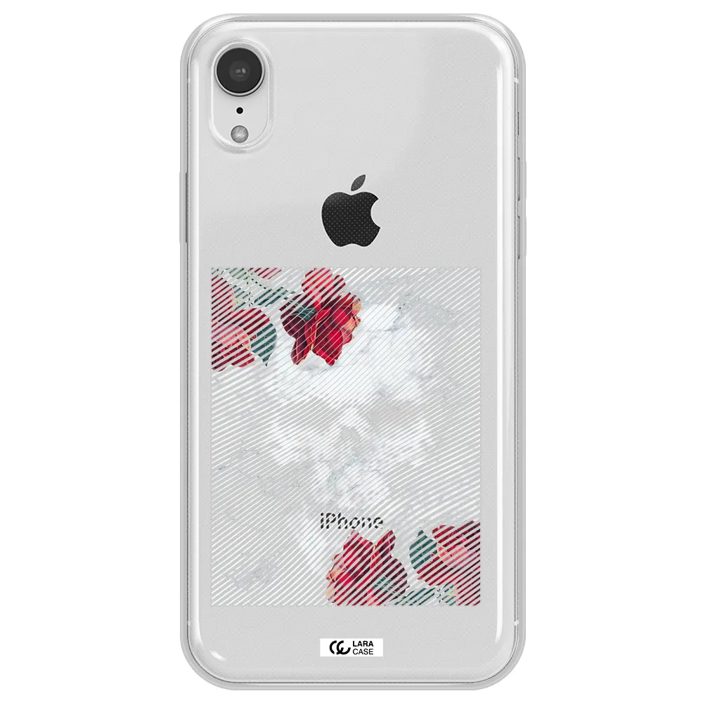 Rose And Skull Pattern Line Apple iPhone XR Clear TPU Case