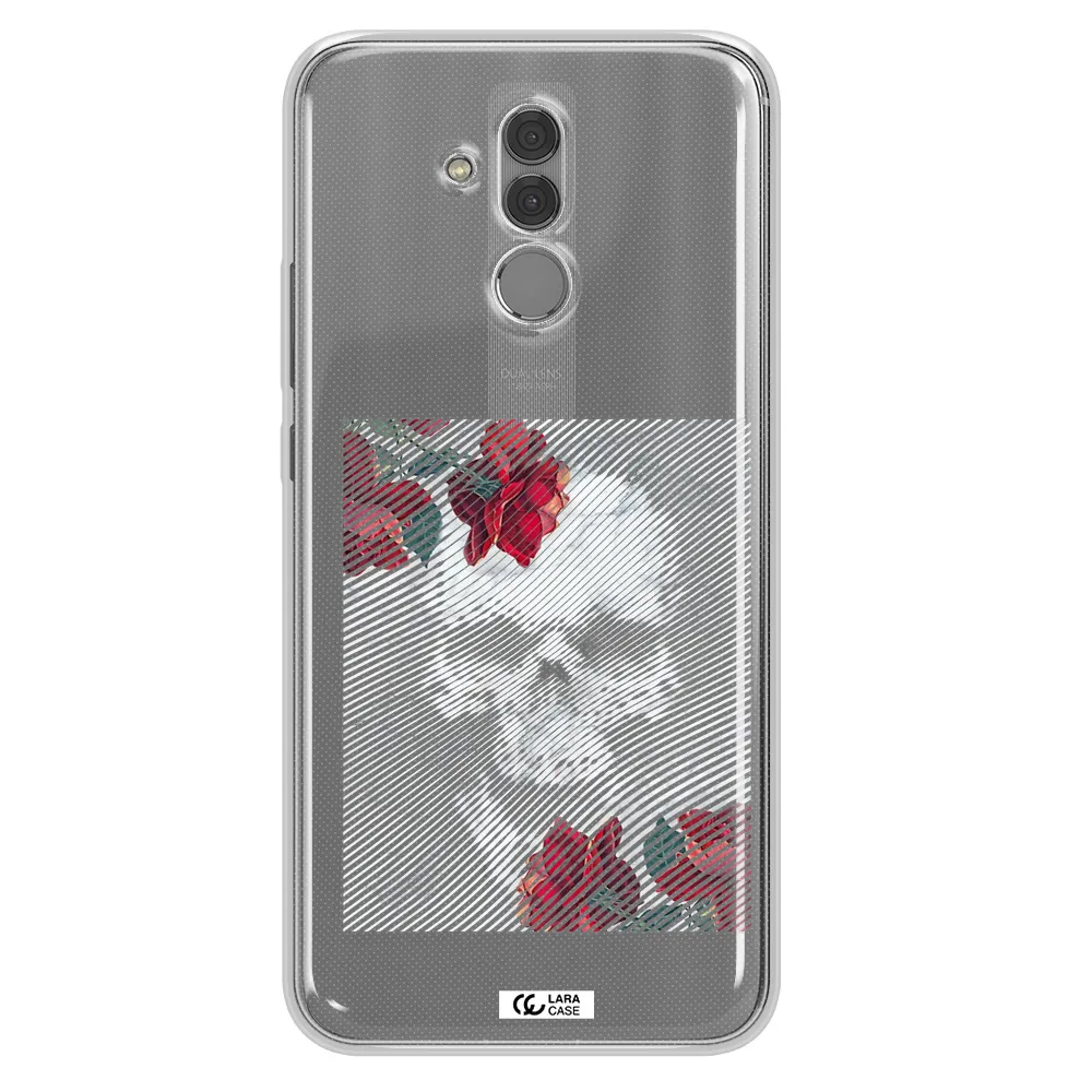Rose And Skull Pattern Line Huawei Mate 20 Lite Clear TPU Case