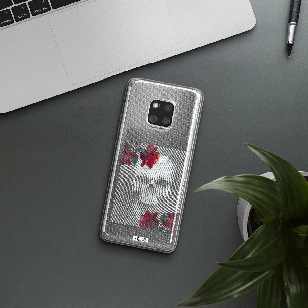 Rose And Skull Pattern Line Huawei Mate 20 Pro Clear TPU Case
