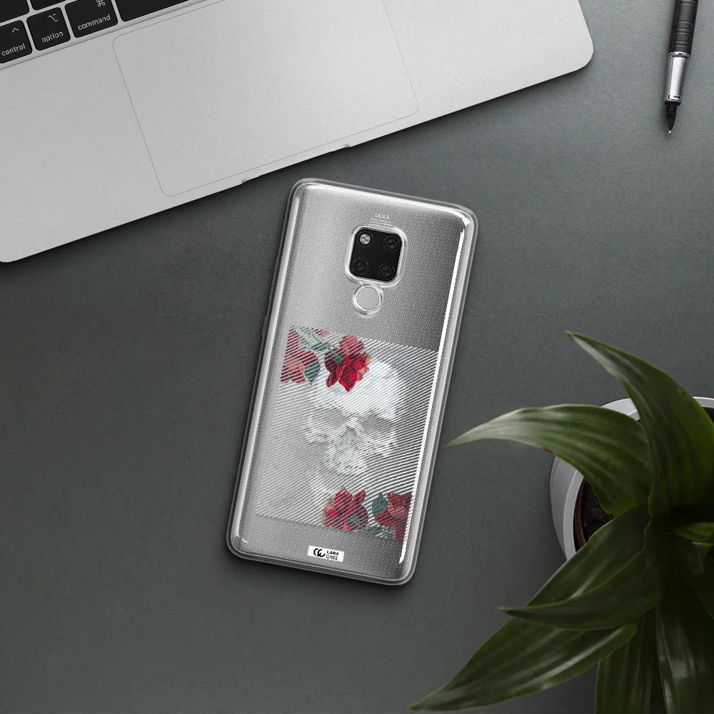 Rose And Skull Pattern Line Huawei Mate 20X Clear TPU Case