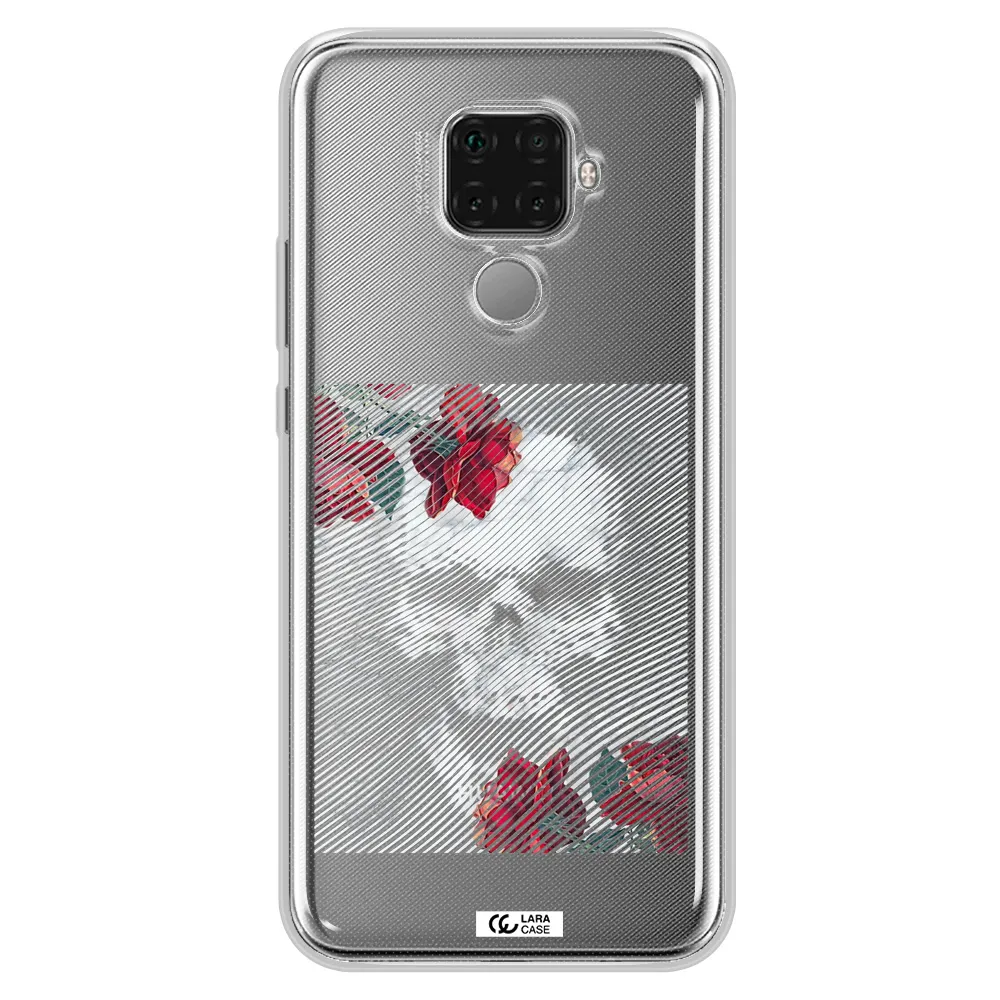 Rose And Skull Pattern Line Huawei Mate 30 Lite Clear TPU Case