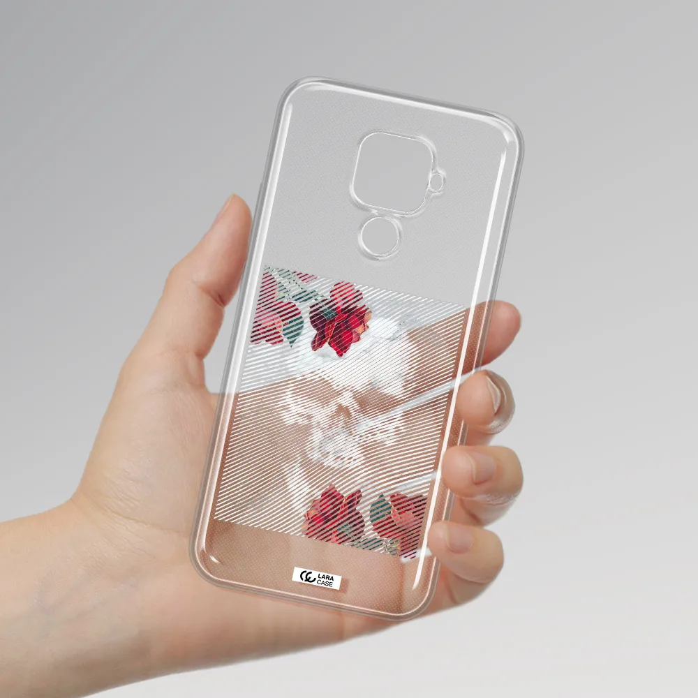 Rose And Skull Pattern Line Huawei Mate 30 Lite Clear TPU Case