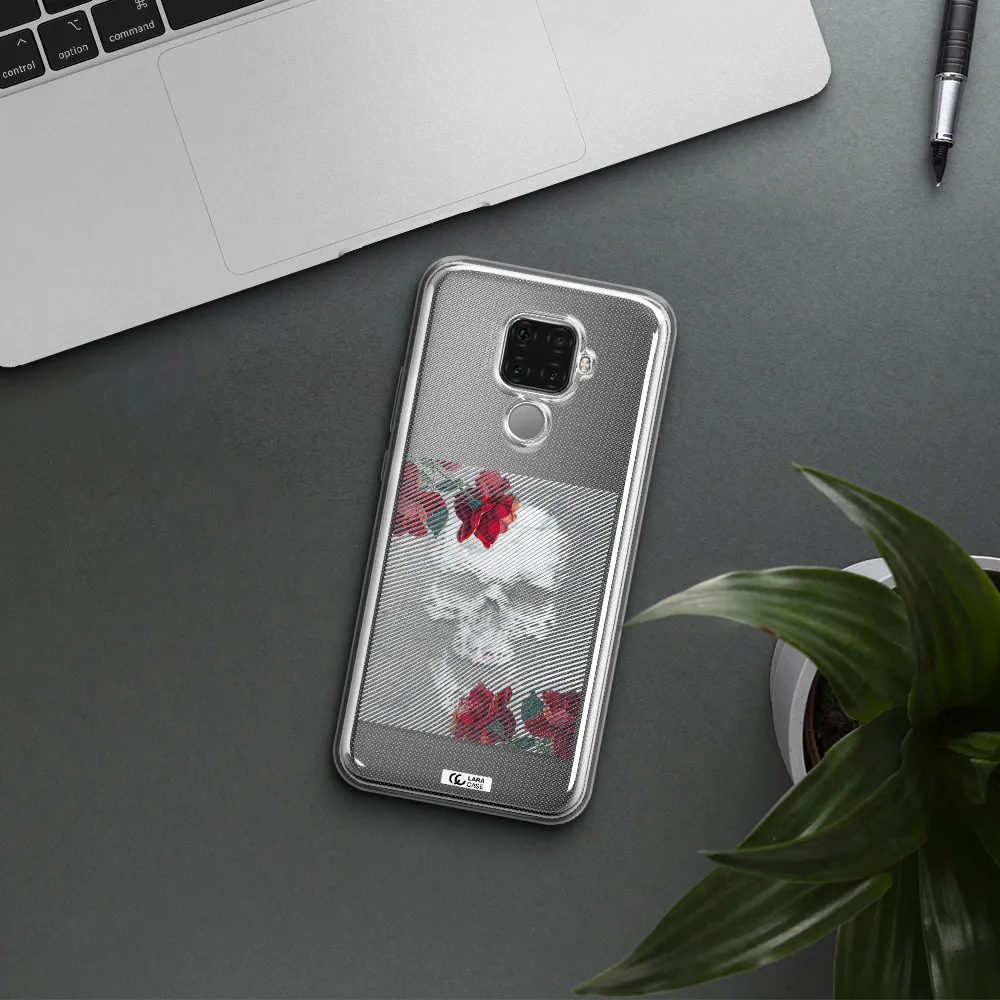 Rose And Skull Pattern Line Huawei Mate 30 Lite Clear TPU Case