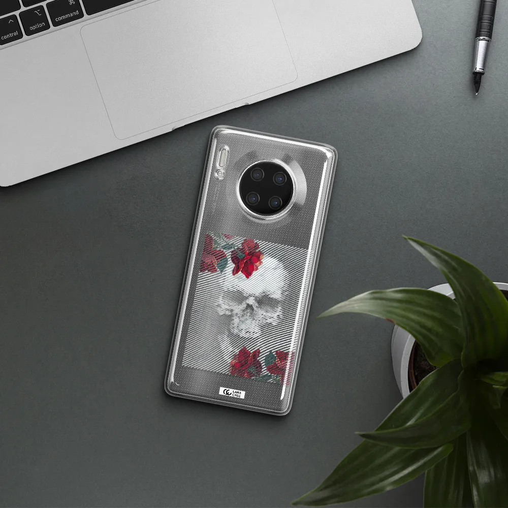 Rose And Skull Pattern Line Huawei Mate 30 Pro Clear TPU Case