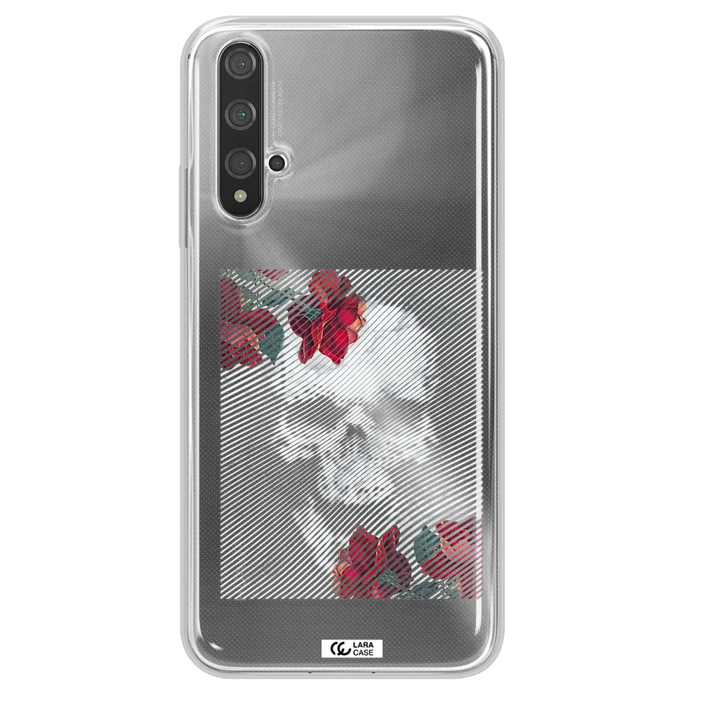 Rose And Skull Pattern Line Huawei Nova 5t Clear TPU Case