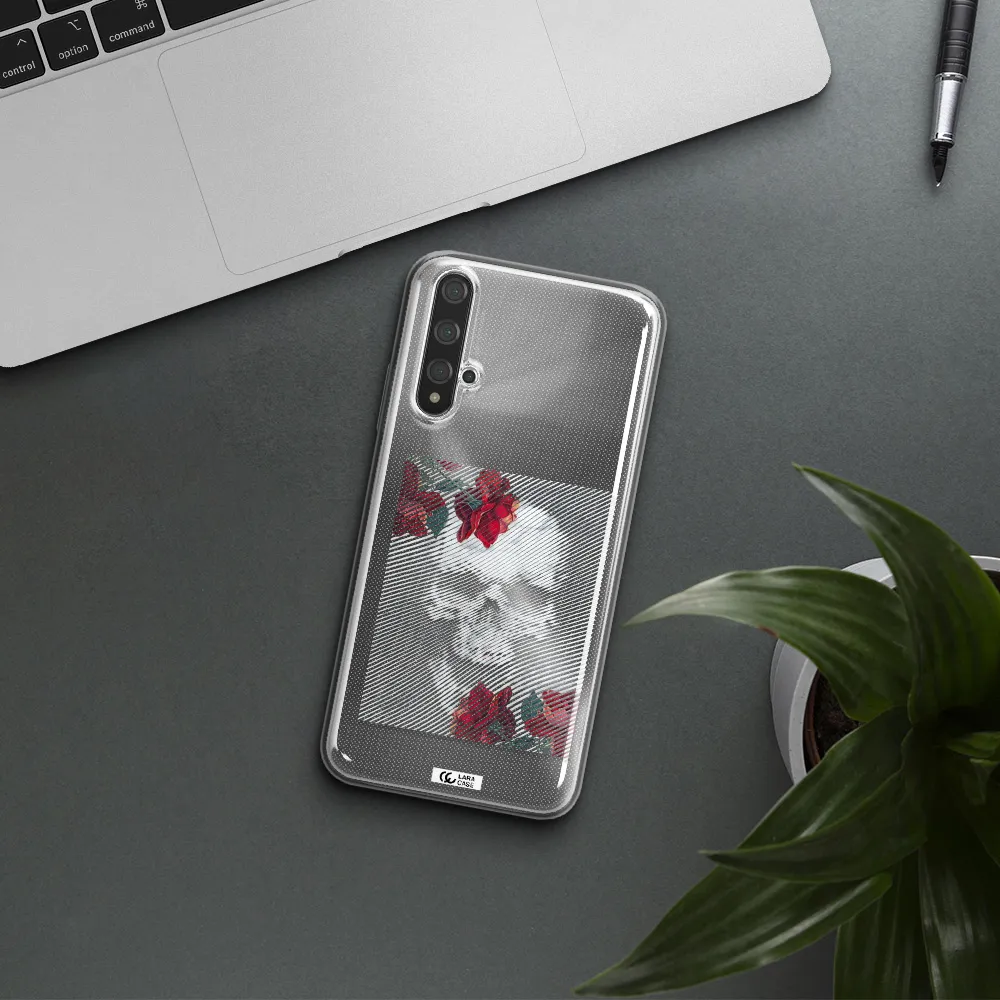 Rose And Skull Pattern Line Huawei Nova 5t Clear TPU Case