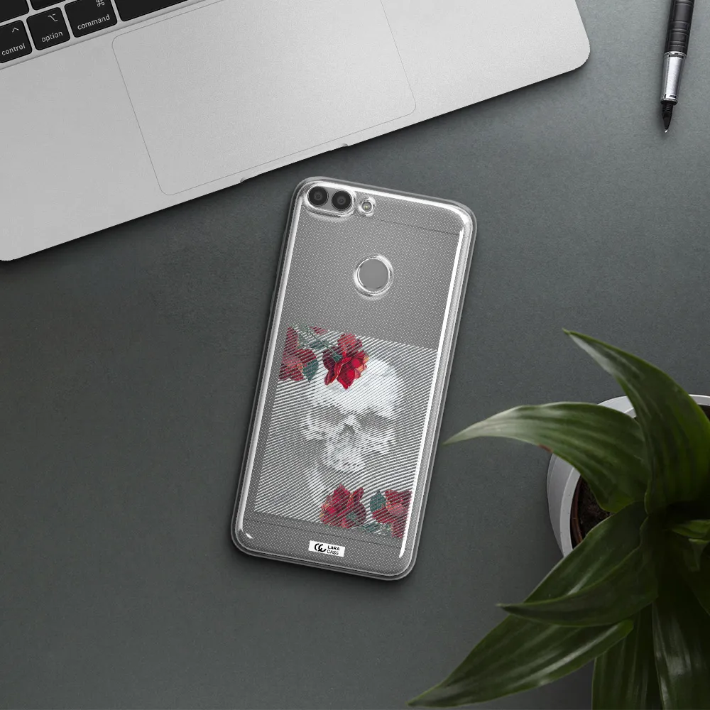 Rose And Skull Pattern Line Huawei P Smart 2017 Clear TPU Case
